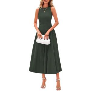 image:imagePRETTYGARDEN Spring Casual Dresses for Women 2026 Summer Business Work Midi Sleeveless A Line Pleated Cocktail DressArmy Green