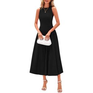 image:imagePRETTYGARDEN Spring Casual Dresses for Women 2026 Summer Business Work Midi Sleeveless A Line Pleated Cocktail DressBlack