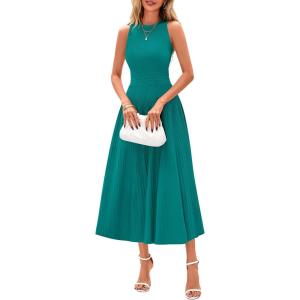 image:imagePRETTYGARDEN Spring Casual Dresses for Women 2026 Summer Business Work Midi Sleeveless A Line Pleated Cocktail DressBlue Green