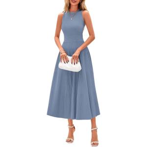 image:imagePRETTYGARDEN Spring Casual Dresses for Women 2026 Summer Business Work Midi Sleeveless A Line Pleated Cocktail DressBlue Grey