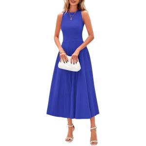 image:imagePRETTYGARDEN Spring Casual Dresses for Women 2026 Summer Business Work Midi Sleeveless A Line Pleated Cocktail DressBrilliant Blue