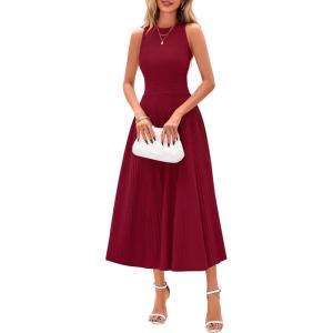 image:imagePRETTYGARDEN Spring Casual Dresses for Women 2026 Summer Business Work Midi Sleeveless A Line Pleated Cocktail DressBurgundy