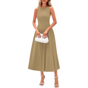 image:imagePRETTYGARDEN Spring Casual Dresses for Women 2026 Summer Business Work Midi Sleeveless A Line Pleated Cocktail DressCamel