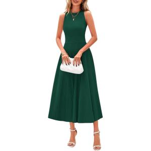 image:imagePRETTYGARDEN Spring Casual Dresses for Women 2026 Summer Business Work Midi Sleeveless A Line Pleated Cocktail DressDark Green