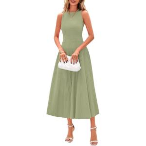 image:imagePRETTYGARDEN Spring Casual Dresses for Women 2026 Summer Business Work Midi Sleeveless A Line Pleated Cocktail DressMist Green