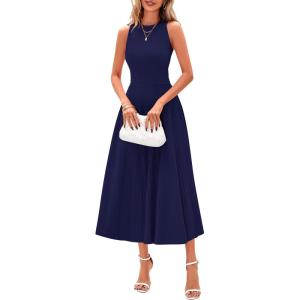 image:imagePRETTYGARDEN Spring Casual Dresses for Women 2026 Summer Business Work Midi Sleeveless A Line Pleated Cocktail DressNavy