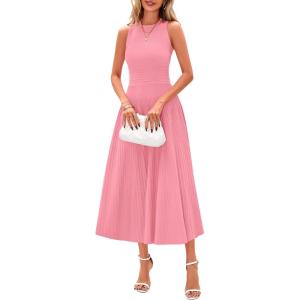 image:imagePRETTYGARDEN Spring Casual Dresses for Women 2026 Summer Business Work Midi Sleeveless A Line Pleated Cocktail DressPink