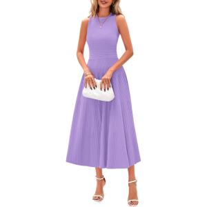 image:imagePRETTYGARDEN Spring Casual Dresses for Women 2026 Summer Business Work Midi Sleeveless A Line Pleated Cocktail DressPurple