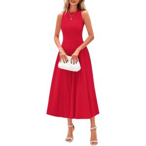 image:imagePRETTYGARDEN Spring Casual Dresses for Women 2026 Summer Business Work Midi Sleeveless A Line Pleated Cocktail DressRed