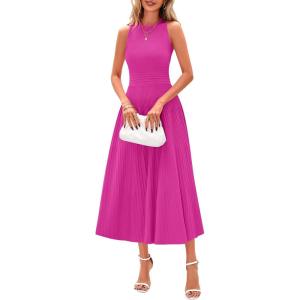 image:imagePRETTYGARDEN Spring Casual Dresses for Women 2026 Summer Business Work Midi Sleeveless A Line Pleated Cocktail DressRose