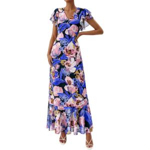 image:imagePRETTYGARDEN Spring Dresses for Women 2026 Summer Boho Floral Ruffle Short Sleeve Flowy Beach Wedding Guest Maxi Long DressBlack Pink Flower