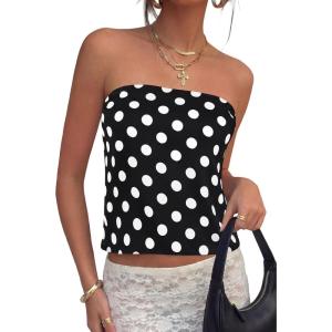 image:imagePRETTYGARDEN Strapless Tube Tops for Women 2026 Summer Sleeveless Backless Polka Dot Going Out Top Bandeau Cute Y2k ShirtDot Black White