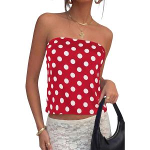image:imagePRETTYGARDEN Strapless Tube Tops for Women 2026 Summer Sleeveless Backless Polka Dot Going Out Top Bandeau Cute Y2k ShirtDot Red White