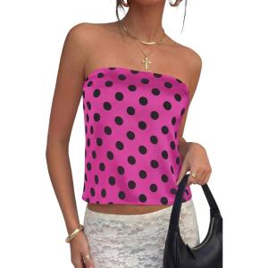 image:imagePRETTYGARDEN Strapless Tube Tops for Women 2026 Summer Sleeveless Backless Polka Dot Going Out Top Bandeau Cute Y2k ShirtDot Rose Red Black
