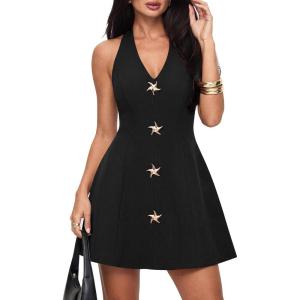 image:imagePRETTYGARDEN Summer Cocktail Dresses for Women Short 2026 Spring Halter V Neck Beach Party Backless A Line Mini DressBlack