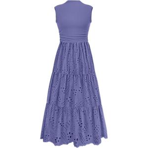 image:imagePRETTYGARDEN Summer Dresses for Women 2026 Casual Eyelet Sleeveless Wedding Guest Maxi Dress Tank Top Sundress with PocketsDark Blue
