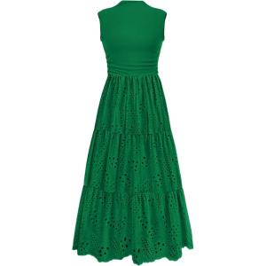 image:imagePRETTYGARDEN Summer Dresses for Women 2026 Casual Eyelet Sleeveless Wedding Guest Maxi Dress Tank Top Sundress with PocketsEmerald Green