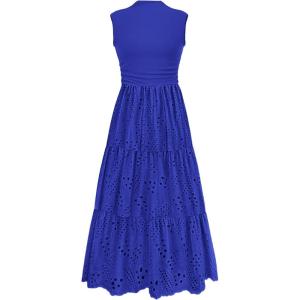 image:imagePRETTYGARDEN Summer Dresses for Women 2026 Casual Eyelet Sleeveless Wedding Guest Maxi Dress Tank Top Sundress with PocketsRoyal Blue