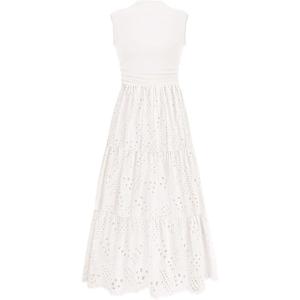 image:imagePRETTYGARDEN Summer Dresses for Women 2026 Casual Eyelet Sleeveless Wedding Guest Maxi Dress Tank Top Sundress with PocketsWhite