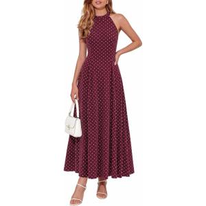 image:imagePRETTYGARDEN Summer Halter Dresses for Women 2026 Vacation Outfits Sleeveless Polka Dot Sundress Wedding Guest Maxi DressDot Red White