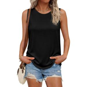 image:imagePRETTYGARDEN Tank Tops for Women 2026 Summer Sleeveless Wide Strap Tops Spring Fashion Casual Flowy Loose Fit Workout ShirtsBlack