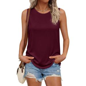 image:imagePRETTYGARDEN Tank Tops for Women 2026 Summer Sleeveless Wide Strap Tops Spring Fashion Casual Flowy Loose Fit Workout ShirtsBurgundy