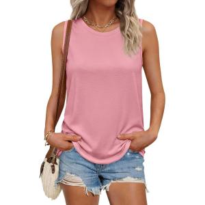 image:imagePRETTYGARDEN Tank Tops for Women 2026 Summer Sleeveless Wide Strap Tops Spring Fashion Casual Flowy Loose Fit Workout ShirtsPink