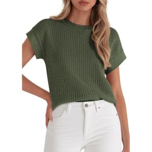 image:imagePRETTYGARDEN Womens 2026 Spring Fashion Sweater Vest Business Casual Crochet Tops Cap Sleeve Knit Shirt Beach Summer OutfitsGreen