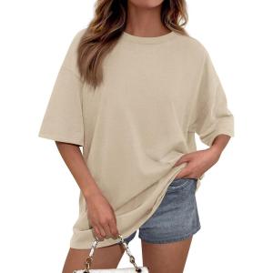 image:imagePRETTYGARDEN Womens 2026 Spring Going Out Tops Casual Short Sleeve Crewneck Loose Fit Basic Oversized T Shirts Summer OutfitsApricot