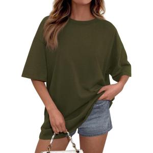 image:imagePRETTYGARDEN Womens 2026 Spring Going Out Tops Casual Short Sleeve Crewneck Loose Fit Basic Oversized T Shirts Summer OutfitsArmy Green