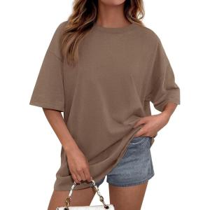 image:imagePRETTYGARDEN Womens 2026 Spring Going Out Tops Casual Short Sleeve Crewneck Loose Fit Basic Oversized T Shirts Summer OutfitsBrown