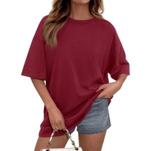 image:imagePRETTYGARDEN Womens 2026 Spring Going Out Tops Casual Short Sleeve Crewneck Loose Fit Basic Oversized T Shirts Summer OutfitsBurgundy