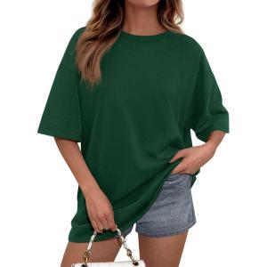 image:imagePRETTYGARDEN Womens 2026 Spring Going Out Tops Casual Short Sleeve Crewneck Loose Fit Basic Oversized T Shirts Summer OutfitsDark Green