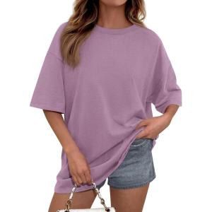 image:imagePRETTYGARDEN Womens 2026 Spring Going Out Tops Casual Short Sleeve Crewneck Loose Fit Basic Oversized T Shirts Summer OutfitsDark Pink