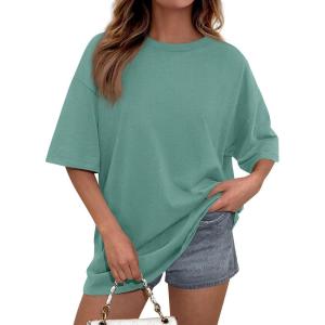 image:imagePRETTYGARDEN Womens 2026 Spring Going Out Tops Casual Short Sleeve Crewneck Loose Fit Basic Oversized T Shirts Summer OutfitsLight Green