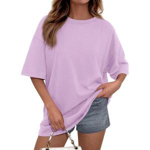 image:imagePRETTYGARDEN Womens 2026 Spring Going Out Tops Casual Short Sleeve Crewneck Loose Fit Basic Oversized T Shirts Summer OutfitsLight Purple