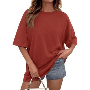 image:imagePRETTYGARDEN Womens 2026 Spring Going Out Tops Casual Short Sleeve Crewneck Loose Fit Basic Oversized T Shirts Summer OutfitsRust Red