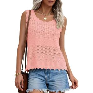 image:imagePRETTYGARDEN Womens Crochet Tank Tops 2026 Summer Spring Sleeveless Tops Cute Sweater Vest Trendy Boho Beach Vacation ClothesPink
