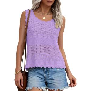 image:imagePRETTYGARDEN Womens Crochet Tank Tops 2026 Summer Spring Sleeveless Tops Cute Sweater Vest Trendy Boho Beach Vacation ClothesPurple
