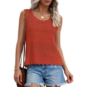 image:imagePRETTYGARDEN Womens Crochet Tank Tops 2026 Summer Spring Sleeveless Tops Cute Sweater Vest Trendy Boho Beach Vacation ClothesRust Red