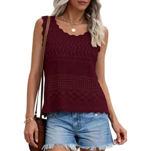 image:imagePRETTYGARDEN Womens Crochet Tank Tops 2026 Summer Spring Sleeveless Tops Cute Sweater Vest Trendy Boho Beach Vacation ClothesWine Red
