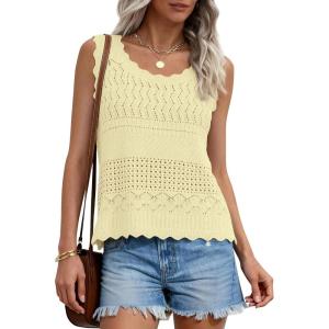 image:imagePRETTYGARDEN Womens Crochet Tank Tops 2026 Summer Spring Sleeveless Tops Cute Sweater Vest Trendy Boho Beach Vacation ClothesYellow
