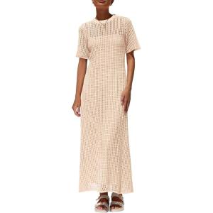 image:imagePRETTYGARDEN Womens Eyelet Cover Up Dress 2026 Summer Vacation Resort Maxi Dresses Beach Short Sleeve Hollow Out SundressApricot