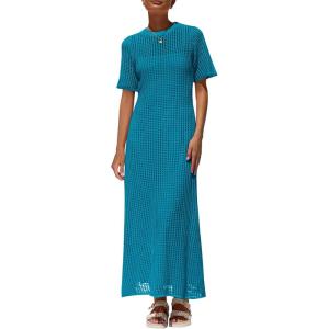 image:imagePRETTYGARDEN Womens Eyelet Cover Up Dress 2026 Summer Vacation Resort Maxi Dresses Beach Short Sleeve Hollow Out SundressLake Blue