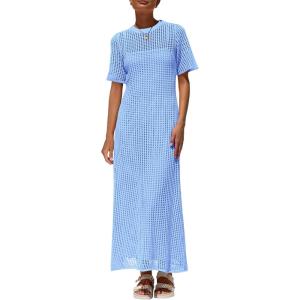 image:imagePRETTYGARDEN Womens Eyelet Cover Up Dress 2026 Summer Vacation Resort Maxi Dresses Beach Short Sleeve Hollow Out SundressLight Blue