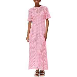 image:imagePRETTYGARDEN Womens Eyelet Cover Up Dress 2026 Summer Vacation Resort Maxi Dresses Beach Short Sleeve Hollow Out SundressPink
