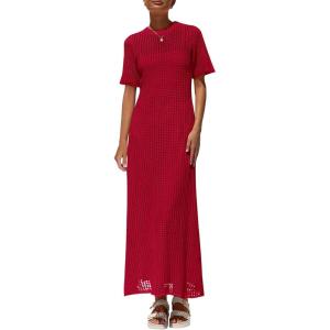 image:imagePRETTYGARDEN Womens Eyelet Cover Up Dress 2026 Summer Vacation Resort Maxi Dresses Beach Short Sleeve Hollow Out SundressRed