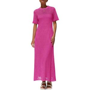 image:imagePRETTYGARDEN Womens Eyelet Cover Up Dress 2026 Summer Vacation Resort Maxi Dresses Beach Short Sleeve Hollow Out SundressRose Red