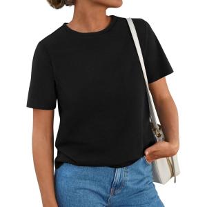 image:imagePRETTYGARDEN Womens Short Sleeve Tops Summer 2026 Casual Crewneck Cotton Basic Tee Shirts Fashion Clothing Spring OutfitsBlack