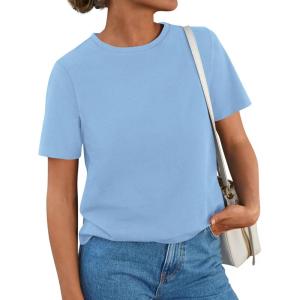 image:imagePRETTYGARDEN Womens Short Sleeve Tops Summer 2026 Casual Crewneck Cotton Basic Tee Shirts Fashion Clothing Spring OutfitsBlue